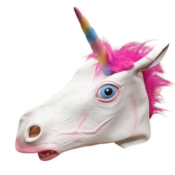 Unbranded Other - Unicorn Mask Halloween Costume Party Latex Mask Adult OS White Pink Hair COSPLAY